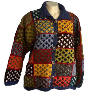PATCHWORK HANDMADE  100% wool heavy cardigan M /L as is